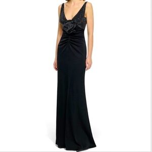 Roland Mouret Black Floral-Applique Embellished Satin Crepe Cocktail Gown 2